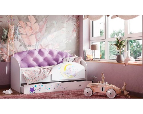 Кровать детская с ящиком Звездочка Фиолетовый велюр
