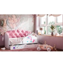 Кровать детская с ящиком Звездочка Розовый велюр